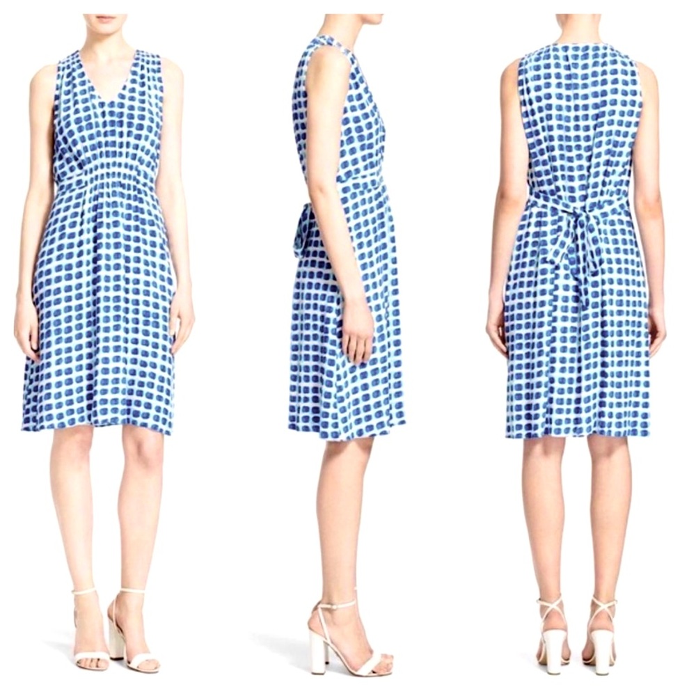 Kate Spade New York Blue Island Stamp Back Tie Sleeveless Midi Dress Size L